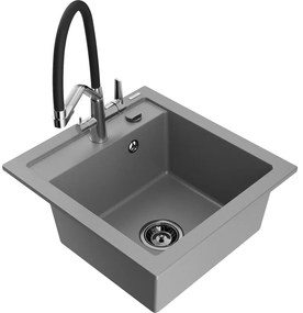 Mexen Vito, 1-komorový granitový drez 520x490x210 mm, drezová batéria Duo, šedá, 6503-71-671701-07-B