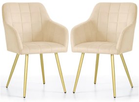 Sada dvoch jedálenských stoličiek LUXANO zamatové, béžové / zlaté nohy (2 ks)