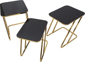 Sada 3 ks odkladacích stolčekov Simple zlatá/čierna