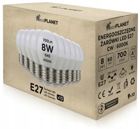 ecoPLANET 10x LED žiarovka E27 - G45 - 8W - 700lm - studená biela