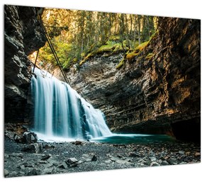 Obraz lesného vodopádu (70x50 cm)