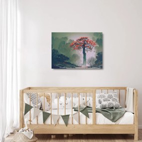 Sklenený obraz osamoteného červeného stromu (70x50 cm)