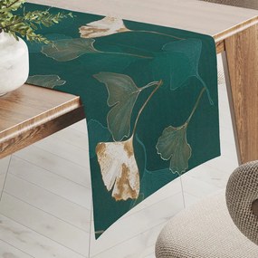 Biante Bavlnený behúň na stôl Sandra SA-428 Ginkgo listy na petrolejovom 20x140 cm