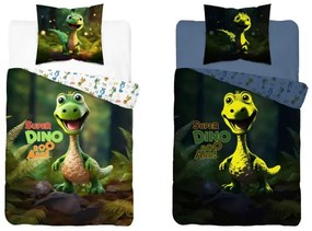 Bavlnené posteľné obliečky svietiace v tme - motív dinosaura 2 časti: 1ks 160x200 + 1ks 70x80
