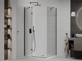 Mexen Roma, sprchovací kút s 1-krídlovými dverami 110 (dvere) x 80 (stena) cm, 6mm číre sklo, čierny profil, slim sprchová vanička 5cm biela s čiernym sifónom, 854-110-080-70-00-4010B