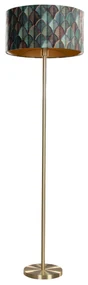 Mosadzná stojacia lampa s velúrovým tienidlom s dizajnom listov a zlatým vnútorným priestorom 50/50/25 - Simplo