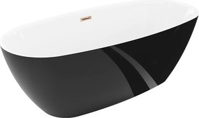 Mexen Luvo Slim, voľne stojaca vaňa 170 × 75 cm, biela-čierna, ružové zlato prepad, 52801707575-60