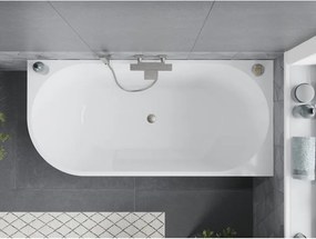 Mexen Mia, voľne stojaca rohová vaňa pravá 140 x 75 cm, biela/čierna, prepad brúsený nikel, 52691407575P-97