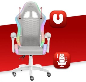 Herné kreslo HC-1000 Gray-White LED RGB látkové
