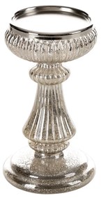 SKLENENÝ SVIETNIK 13A 11X20 CM STRIEBORNÁ