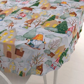 Biante Vianočný bavlnený oválny obrus Sandra SA-405 Dedinka škriatkov 100x140 cm