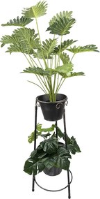 Čierny antik kovový stojan na 2 kvetináče - 35*33*79 cm
