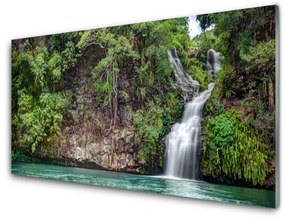 Obraz na skle Vodopád skala príroda 100x50 cm