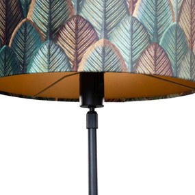 Stolová lampa čierna s plyšovým tienidlom s dizajnom listov a zlatým vnútorným priestorom - Parte