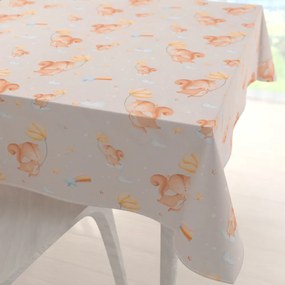Biante Detský bavlnený štvorcový obrus Sandra SA-525 Veveričky s kvietkami na sivobéžovom 90x90 cm