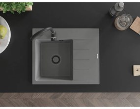Mexen Ben, 1-komorový granitový drez 600x500x190 mm, ľavý + čierny sifón, šedá, 6522605000-71-B