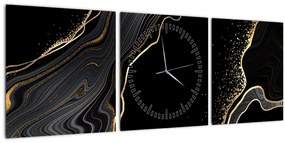 Obraz - Čierno-zlatý mramor (s hodinami) (90x30 cm)