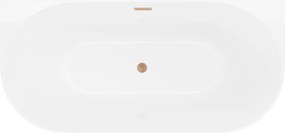 Mexen Oval Slim, voľne stojaca vaňa ku stene 170 x 80 cm, biela lesklá, medená matná prepad, 52661708000-65