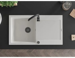 Mexen Leo, drez granitový 900x500x190 mm, 1-komorový, biela s čiernym sifónom, 6501901010-20-B