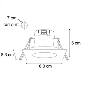 Sada 3 štvorcových oceľových zapustených reflektorov vrátane LED IP65 - Simply