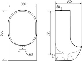 Mexen Mateo, závesný pisoár 65x36x30,5 cm, biela, 37036500