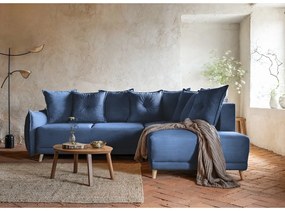 Tmavomodrá menčestrová rozkladacia rohová pohovka (pravý roh) Lazy Lukka – Miuform