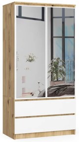 Skriňa S 90 cm 2D 2SZ 2 zrkadlá CLP dub artisan / biela