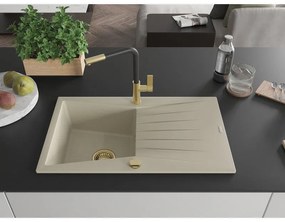 Mexen Cesar, 1-komorový granitový drez 775x470x190 mm a drezová batéria Flora, béžová, 6514-69-670401-57-G