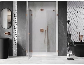 Mexen Lunar, ľavé otočné sprchové dvere 125 cm, 8mm číre sklo, ružové zlato profil, 834S-125-050-60-00-L