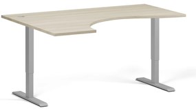 Ergonomický výškovo nastaviteľný stôl, 160x120 cm, 2 motory, L/P, sivá podnož, dub prírodný