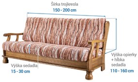 Bielastické poťahy OCEANO NOVÉ tehlové trojkreslo s drevenými rúčkami (š. 150 - 200 cm)