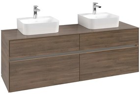 VILLEROY &amp; BOCH Collaro závesná skrinka pod dve umývadlá na dosku, 4 zásuvky, s LED osvetlením, 1600 x 500 x 548 mm, Arizona Oak, C107B0VH