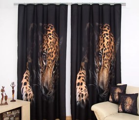 Čierne závesy do okien s motívom geparda Šírka: 160 cm | Dĺžka: 250 cm (v sade 1 kus)