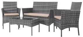 SPRINGOS Zostava záhradného nábytku: technoratanová pohovka, kreslá a stôl s tvrdeným sklom GF0058 "ALABAMA"