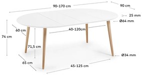 Biely okrúhly rozkladací jedálenský stôl s bielou doskou ø 90 cm Oqui – Kave Home