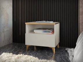 Nočný stolík Opuncia 1SZ (béžový lesk + zlatá). Vlastná spoľahlivá doprava až k Vám domov. 1122779