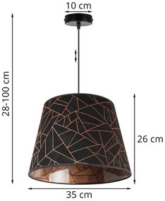 Závesné svietidlo Werona 6, 1x čierne textilné tienidlo so vzorom, c, s
