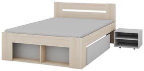 Dvojlôžková posteľ Ryga 08 140x200 s nočnými stolíkmi a zásuvkami dub Riva/šedá
