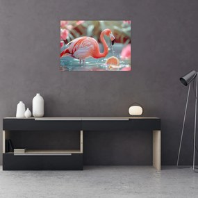 Obraz - Plameniak v jazierku (70x50 cm)