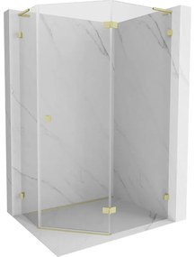 Mexen Lunar, L pravý výklopný päťuholníkový sprchový kút 90 x 80 cm, 8mm číre sklo, zlatý matný profil, 831L-090P-080L-55-00-P