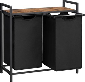 Kôš na bielizeň s 2 vysúvateľnými priehradkami, kôš na prádlo, rustikálny hnedý a čierny