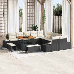 vidaXL 13-dielna záhradná sedacia súprava s vankúšmi čierna poly ratan acac