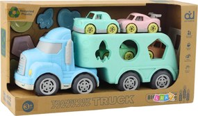 LEAN Toys Náučný triedič odťahové auto s autíčkami a kockami, pastelový BIO plast