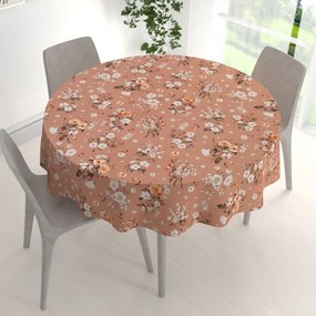 Biante Bavlnený okrúhly obrus Sandra SA-738 Ruže a konvalinky na hnedoružovom Ø 140 cm