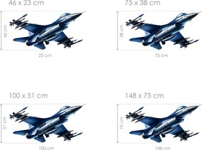 Stíhačka F16 textilní prelepiteľná nálepka na stenu list 197 x 100 cm
