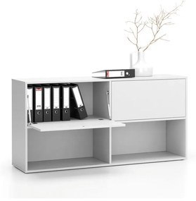 PLAN Kancelársky policový regál LAYERS, dlhý, 2 boxy, 1582 x 400 x 777, biela