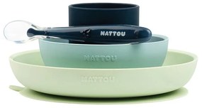 NATTOU Set jedálenský silikonový 4 ks zeleno-modrý bez BPA 877008