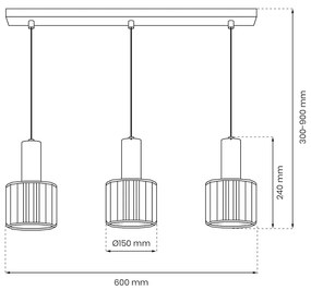 Závesné svietidlo Cristal, 3x transparentné krištáľové tienidlo, b/g