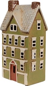 Zelený keramický svietnik na čajovú sviečku domček Amster Village - 14*10*26 cm