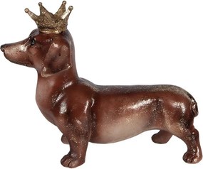 Hnedá dekorácia jazvečík s korunkou Dachshund - 35*14*28 cm